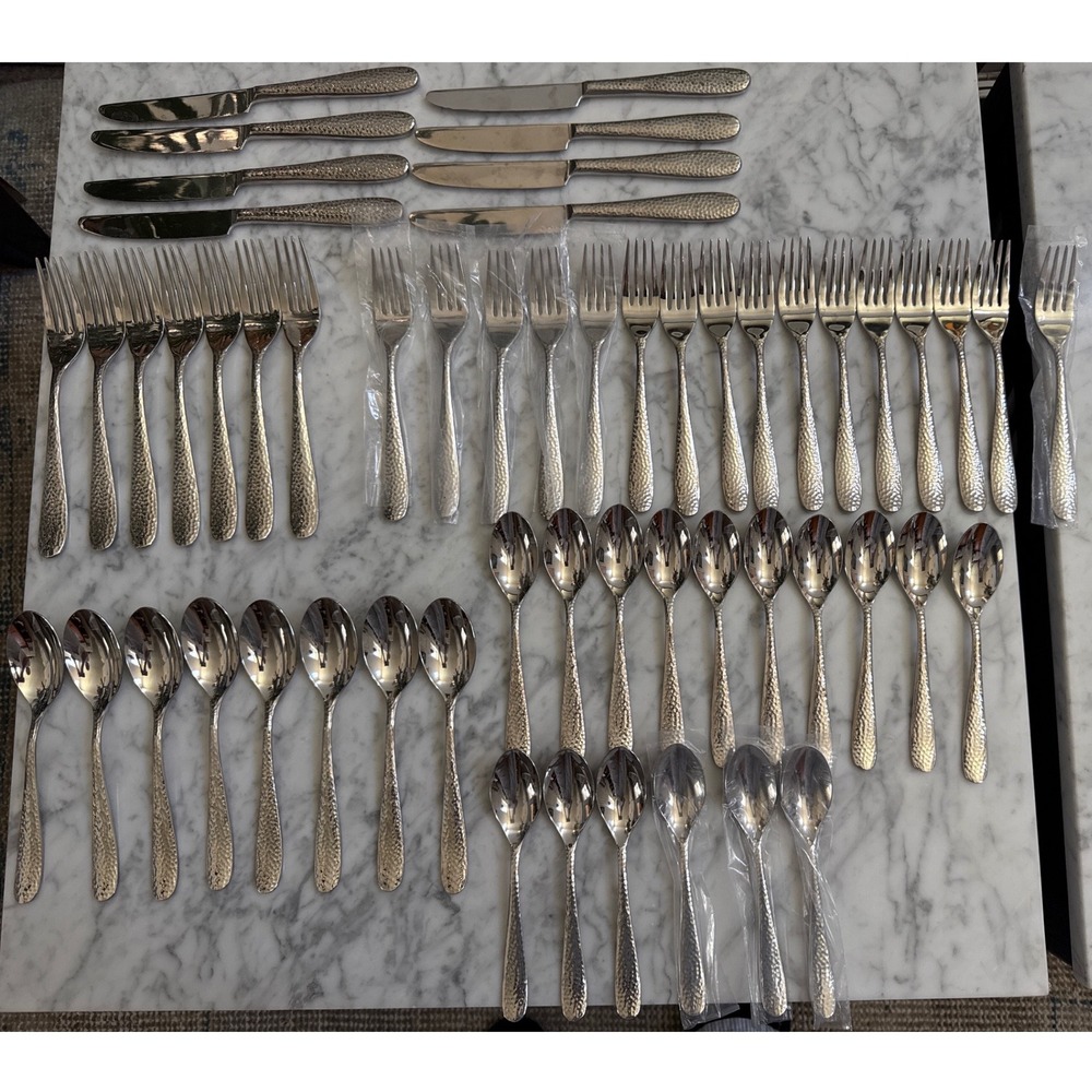 Hampton Forge Tomodachi Dawn 18/10 Stainless Hammered Flatware Set 55pc